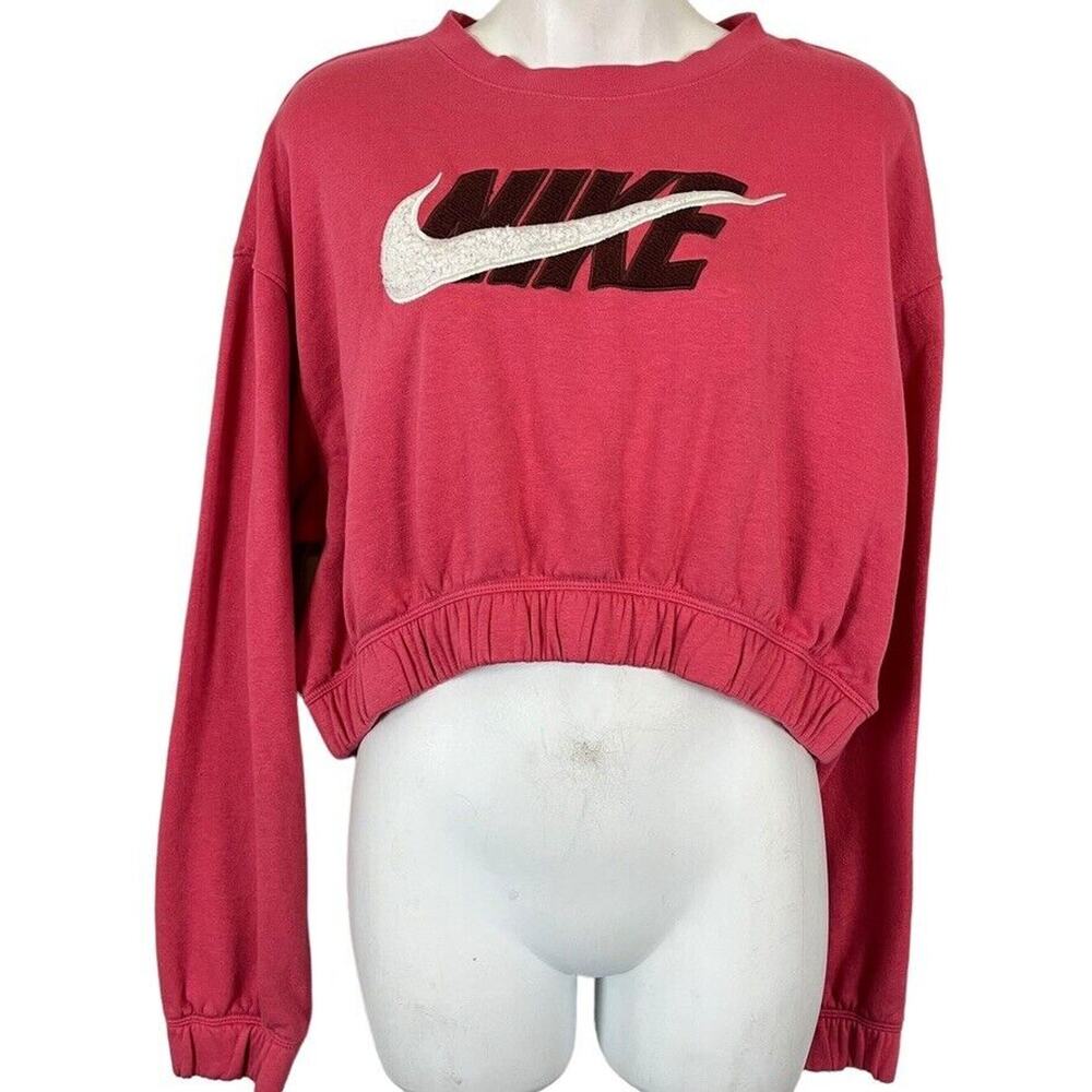 Nike Sportswear Pink Fleece Swoosh Logo Spell Out Sweatshirt Cropped sz S